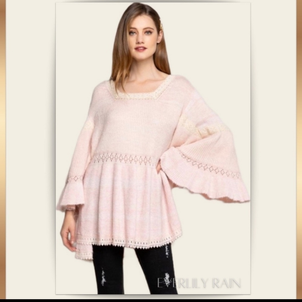 POL pink bell sleeve sweater.